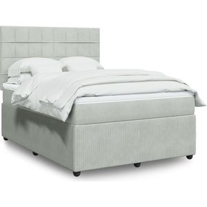 vidaXL Boxspringbett mit Matratze Hellgrau 160x200 cm Samt
