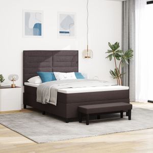 vidaXL Boxspringbett mit Matratze & Bank Dunkelbraun 140x200 cm Stoff