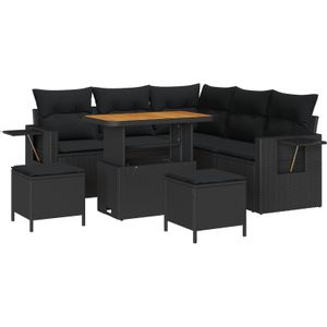 vidaXL 8-teiliges Garten Sofa Set mit Kissen Schwarz Poly Rattan Akazie,  3-teiliges Garten Esszimmer Set mit Kissen Schwarz Poly Rattan Akazie