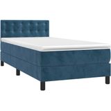 vidaXL Boxspringbett mit Matratze & LED Dunkelblau 90x190 cm Samt