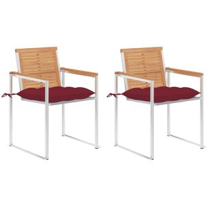 vidaXL Gartenstühle mit Kissen 2 Stk. Massivholz Teak und Stahl