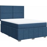 vidaXL Boxspringbett mit Matratze Blau 140x200 cm Stoff