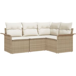 vidaXL 4-teiliges Garten Sofaset mit Kissen Beige Poly Rattan