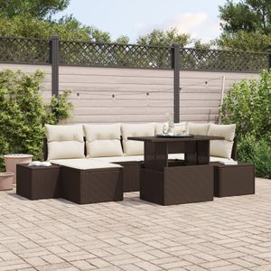 vidaXL Garten Sofa Set 7-teilig Beige Rattan Garten Ecksofa Rechteckig