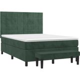 vidaXL Boxspringbett mit Matratze Dunkelgrün 140x200 cm Samt