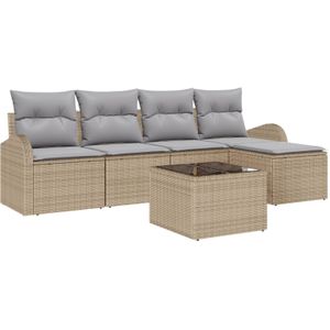 vidaXL 6-teiliges Garten Sofa Set mit Kissen Schwarz Poly Rattan,  2-Sitzer Garten Sofa mit Stauraum & Kissen Beige Poly Rattan