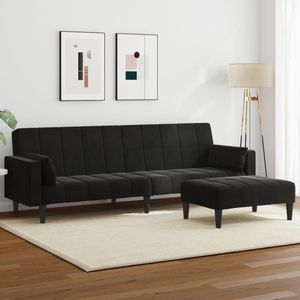 vidaXL Schlafsofa 2-Sitzer mit Fußhocker Schwarz Samt
