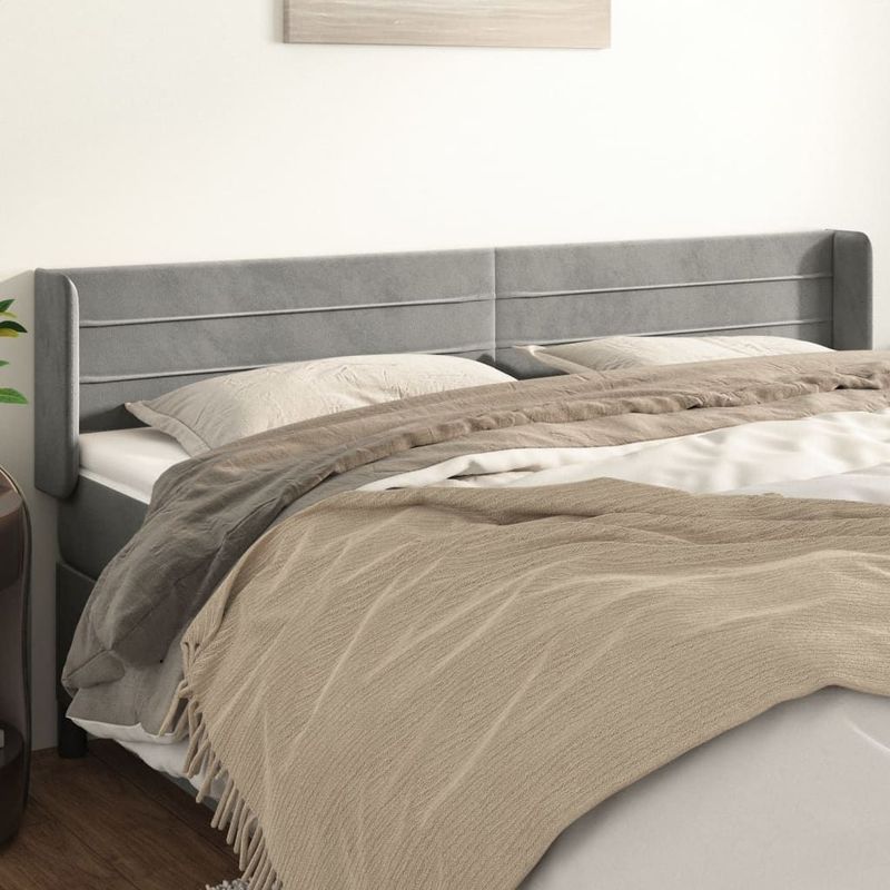 vidaXL Kopfteil mit Ohren Hellgrau 203x16x78/88 cm Samt