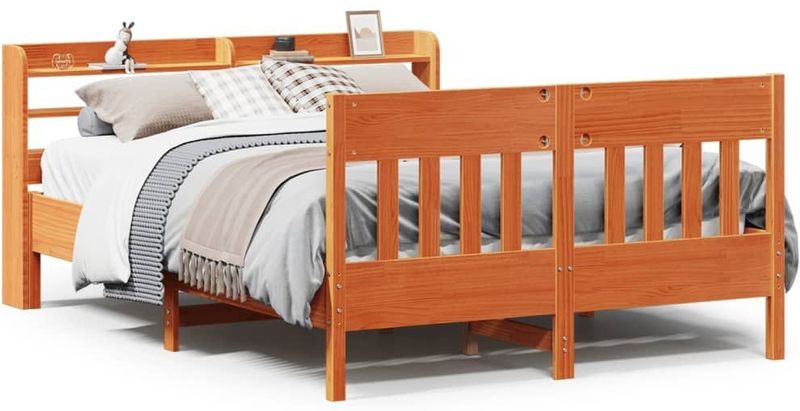 vidaXL Massivholzbett ohne Matratze Wachsbraun 140x200 cm Kiefernholz