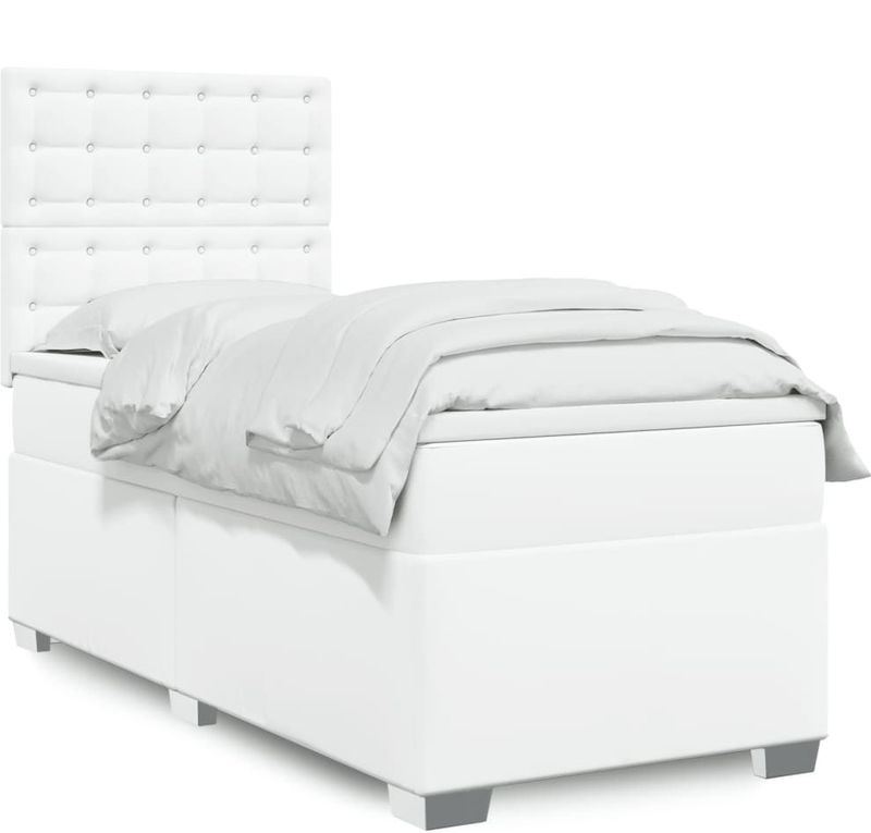 vidaXL Boxspringbett mit Matratze Weiß 90x190 cm Kunstleder
