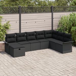 vidaXL 8-tlg. Garten Sofa Set mit Kissen Schwarz Poly Rattan,  2-Sitzer Garten Sofa mit Stauraum & Kissen Schwarz Poly Rattan