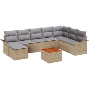 vidaXL 9-teiliges Garten Sofa Set mit Kissen Beige Poly Rattan Akazie,  2-Sitzer Garten Sofa mit Stauraum & Kissen Beige Poly Rattan