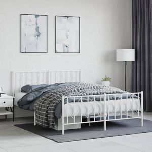 vidaXL Bettgestell mit Kopf- und Fußteil Metall Weiß 150x200 cm