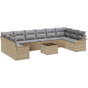 vidaXL 11-teiliges Gartensofa Set mit Kissen Schwarz Poly Rattan,  2-Sitzer Gartensofa mit Stauraum & Kissen Beige Poly Rattan