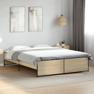 vidaXL Bettgestell Sonoma-Eiche 140x200 cm Holzwerkstoff und Metall