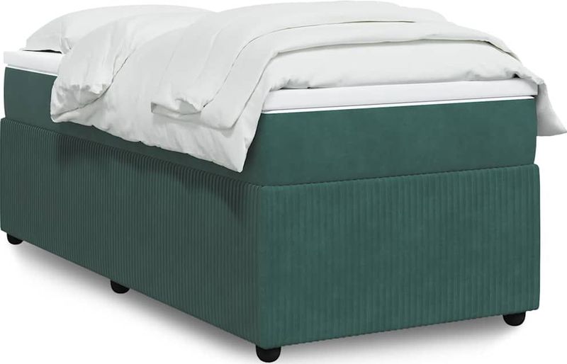 vidaXL Boxspringbett mit Matratze Dunkelgrün 90x200 cm Samt