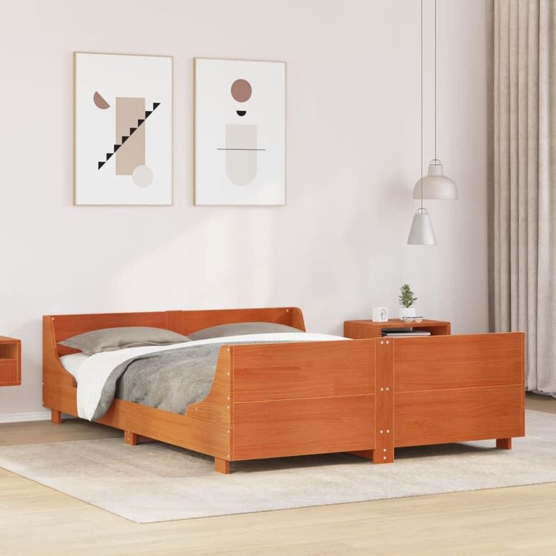 vidaXL Massivholzbett ohne Matratze Wachsbraun 160x200 Kiefernholz