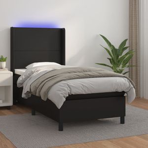 vidaXL Boxspringbett mit Matratze & LED Schwarz 100x200 cm Kunstleder