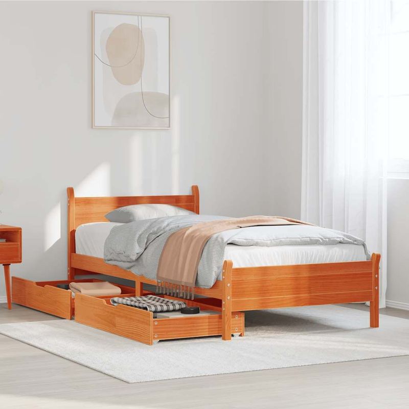 vidaXL Massivholzbett ohne Matratze Wachsbraun 75x190 cm Kiefernholz