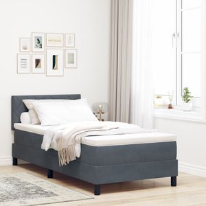 vidaXL Boxspringbett mit Matratze Dunkelgrau Samt