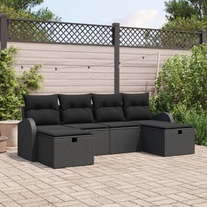vidaXL 6-teiliges Garten Sofa Set mit Kissen Schwarz Poly Rattan