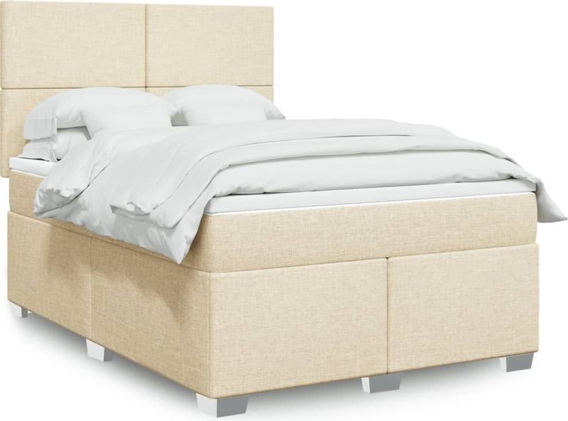 vidaXL Boxspringbett mit Matratze Creme 160x200 cm Stoff