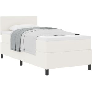 vidaXL Boxspringbett mit Matratze Creme Einzel Cordstoff