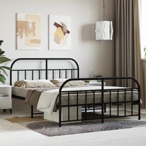 vidaXL Bettgestell mit Kopf- und Fußteil Metall Schwarz 140x200 cm