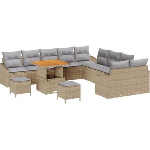 vidaXL 13-teiliges Garten-Sofa Set mit Kissen Beige Poly-Rattan Akazie,  2-Sitzer Garten-Sofa mit Stauraum & Kissen Beige Poly-Rattan,  3-teiliges Garten-Esszimmer Set mit Kissen Beige Poly-Rattan Akazie