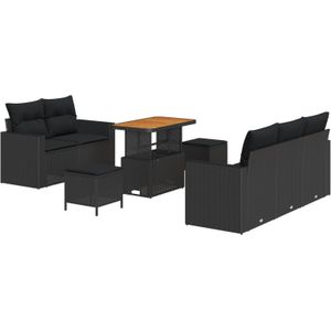 vidaXL 8-teiliges Garten Sofa Set mit Kissen Schwarz Poly Rattan Akazie,  3-teiliges Garten Essbereich Set mit Kissen Schwarz Poly Rattan Akazie