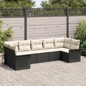 vidaXL 7-tlg. Garten-Sofagarnitur mit Kissen Schwarz Poly Rattan