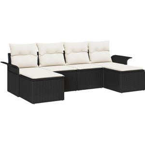 vidaXL 6-teiliges Garten Sofa Set mit Kissen schwarzes Poly Rattan