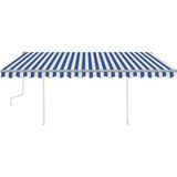 vidaXL Markise Manuell Einziehbar mit Pfosten 4,5x3,5 m Blau & Weiß