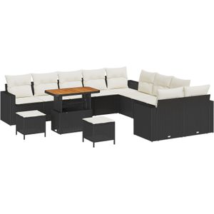 vidaXL 13-teilige Garten Sofa Set mit Kissen Schwarz Poly Rattan Akazie,  3-teilige Garten Essgruppe mit Kissen Schwarz Poly Rattan Akazie