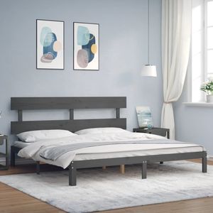 vidaXL Massivholzbett mit Kopfteil Grau 200x200 cm