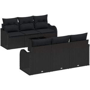 vidaXL 7-teiliges Garten Sofa Set mit Kissen Schwarz Poly-Rattan