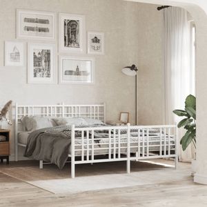 vidaXL Bettgestell mit Kopf- und Fußteil Metall Weiß 150x200 cm