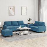 vidaXL 3-tlg. Sofagarnitur mit Kissen Blau Samt