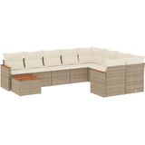 vidaXL 10-tlg. Garten-Sofagarnitur mit Kissen Beige Poly Rattan
