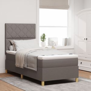 vidaXL Boxspringbett mit Matratze Taupe Einzelstoff