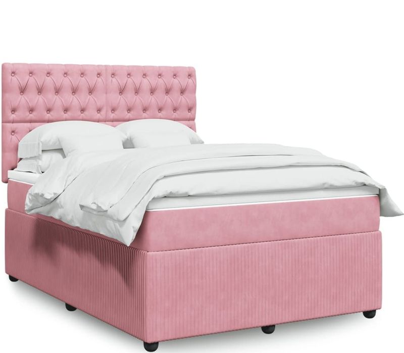 vidaXL Boxspringbett mit Matratze Rosa 140x190 cm Samt