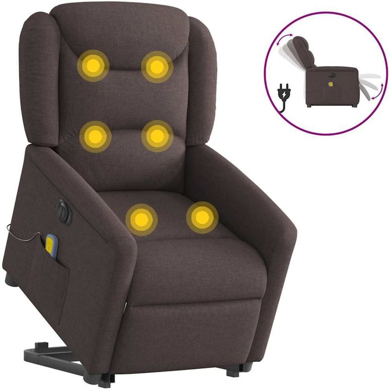 vidaXL Elektrischer Massagesessel mit Aufstehhilfe Dunkelbraun Stoff