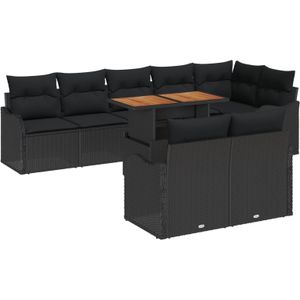 vidaXL 9-teilige Garten Sofagruppe mit Kissen Schwarz Poly Rattan,  2-Sitzer Garten Sofa mit Stauraum & Kissen Schwarz Poly Rattan