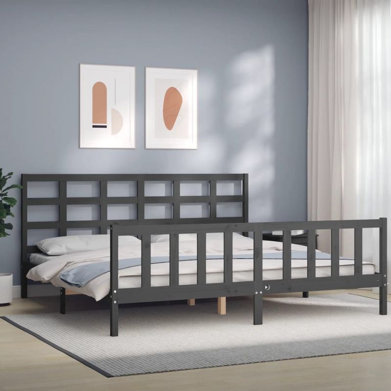 vidaXL Massivholzbett mit Kopfteil Grau 200x200 cm