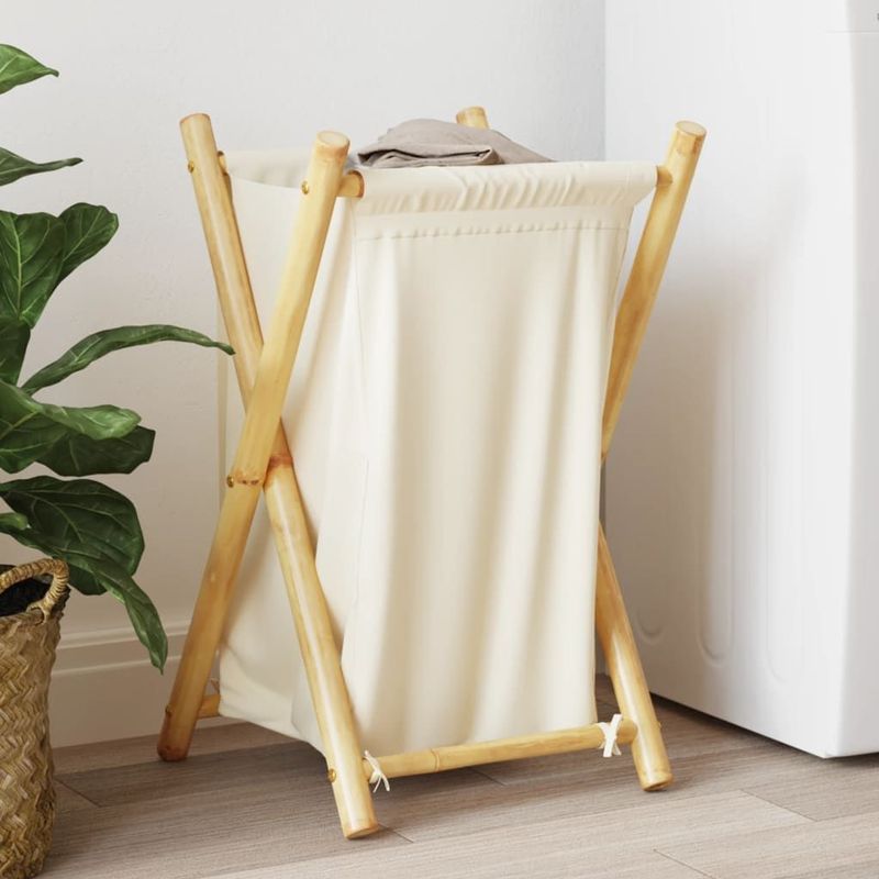 vidaXL Wäschekorb Cremeweiß 41,5x36x63,5 cm Bambus