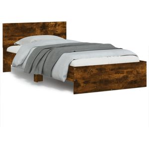 vidaXL Bettgestell mit Kopfteil & LED-Leuchten Räuchereiche 100x200 cm