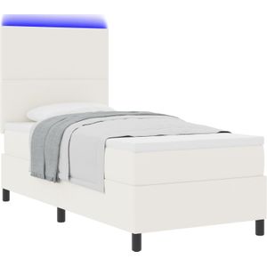 vidaXL Boxspringbett mit Matratze & LED Licht Weiß