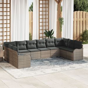 vidaXL 10-teiliges Garten Sofa Set mit Kissen grau Poly Rattan,  2-Sitzer Garten Sofa mit Stauraum & Kissen grau Poly Rattan