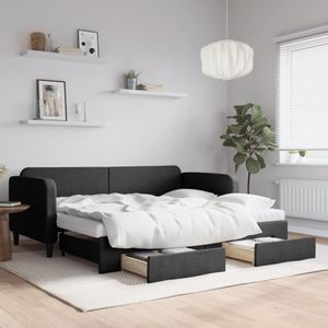 vidaXL Tagesbett Ausziehbar mit Schubladen Schwarz 90x190 cm Stoff