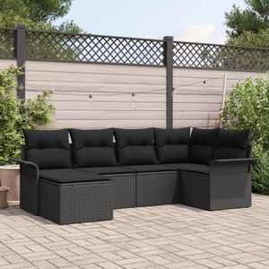 vidaXL 6-teiliges Garten Sofa Set mit Kissen Schwarz Poly Rattan,  2-Sitzer Garten Sofa mit Stauraum & Kissen Schwarz Poly Rattan